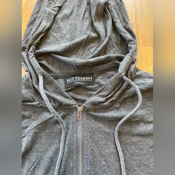Kittenish Womens Grey Lightweight Soft Ribbed Long Full Zip Hoodie‎ Size X-small - Picture 3 of 3